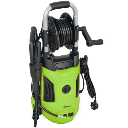 Outsunny 1800W High Pressure Washer, 150 Bar Pressure, 420 L/h Flow, Portable Power Washer Jet Wash Cleaner with Adjustable Nozzle, 6M Hose, Hose Reel, Steel Handle for Home Patio Car Driveway, Green