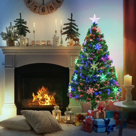 HOMCOM 4ft Prelit Christmas Tree Artificial Tree 120cm W/ Showflakes Lights, Green