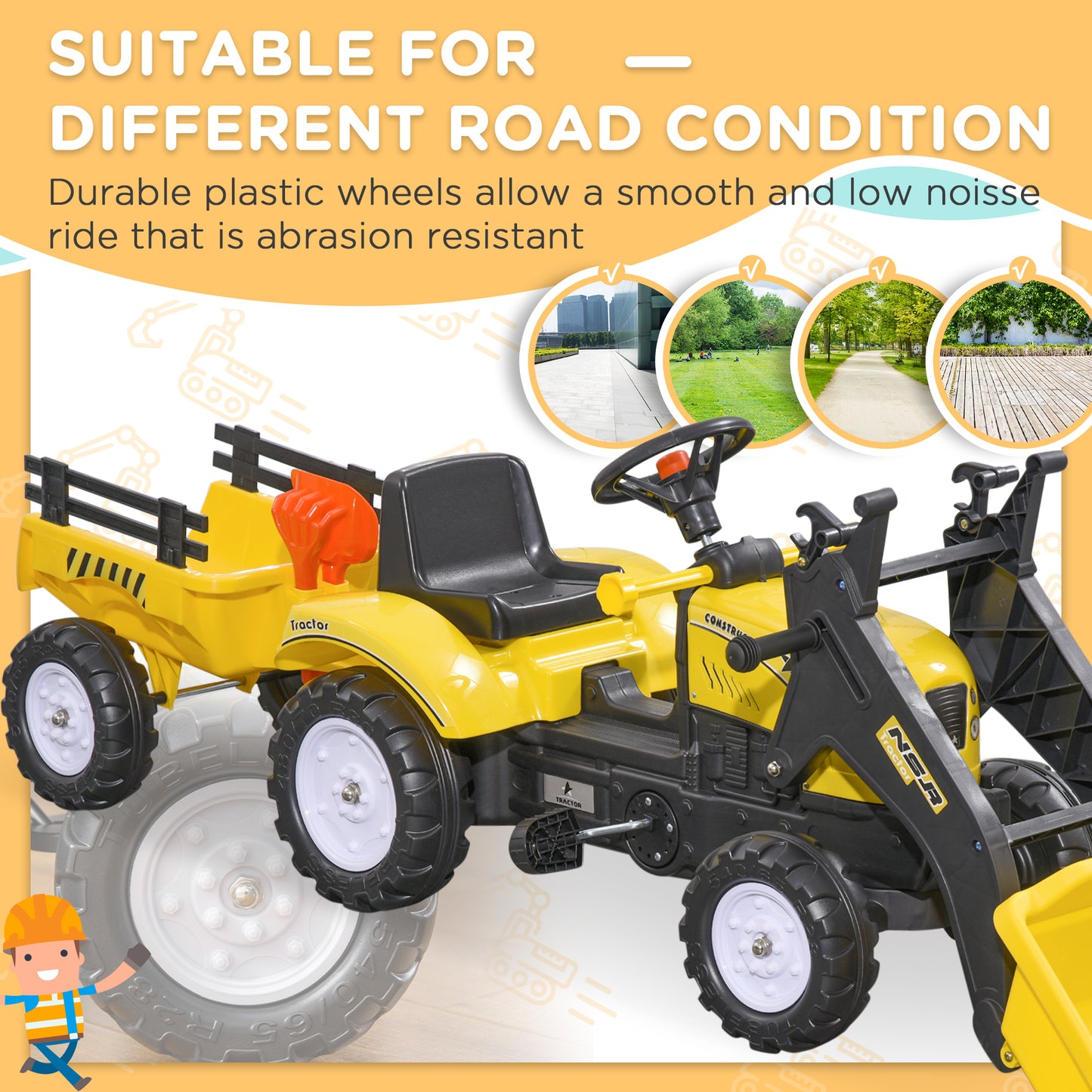 HOMCOM Kids Pedal Go Kart Excavator-Yellow 