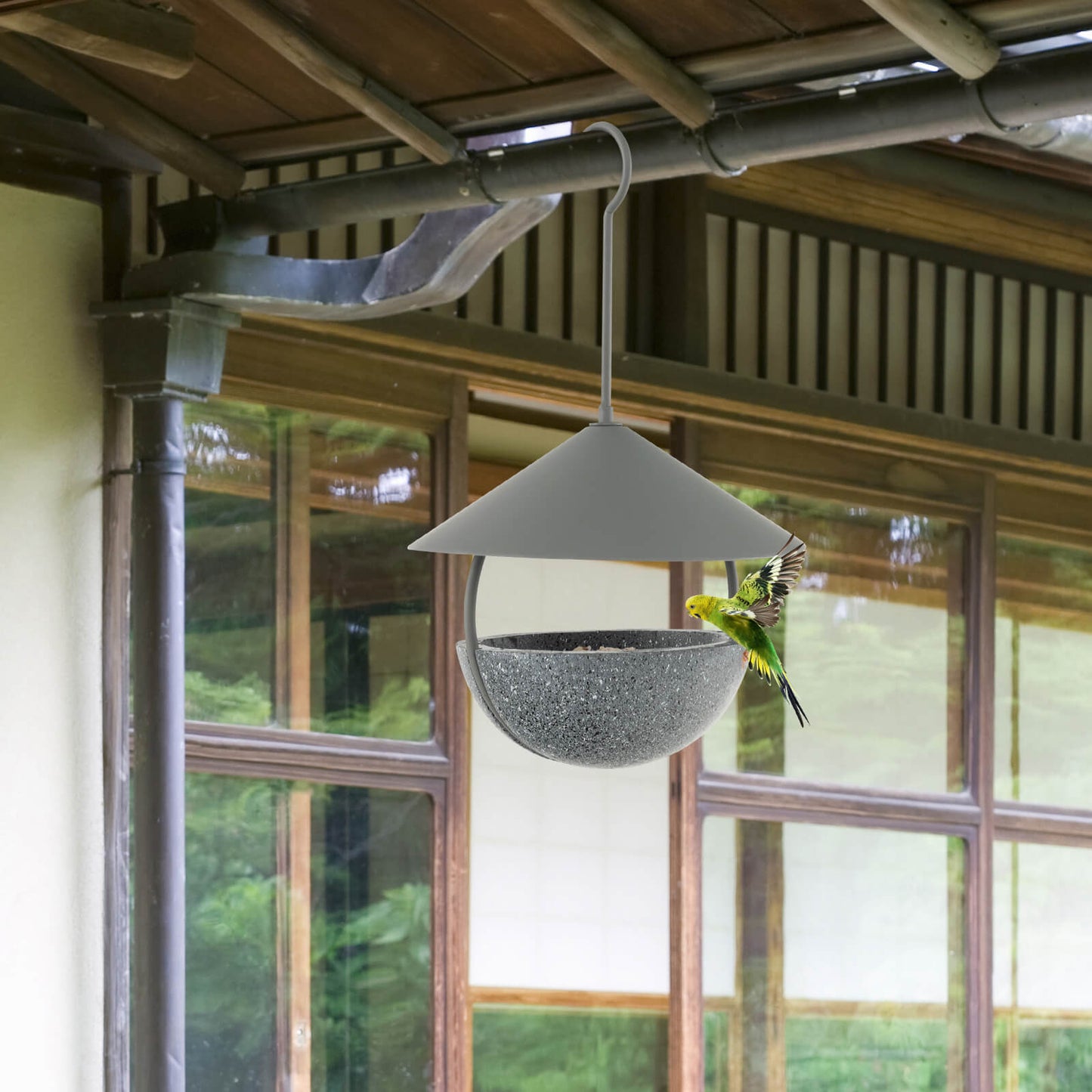 Bird Feeder and Bath Metal Hanging with Weatherproof Dome
