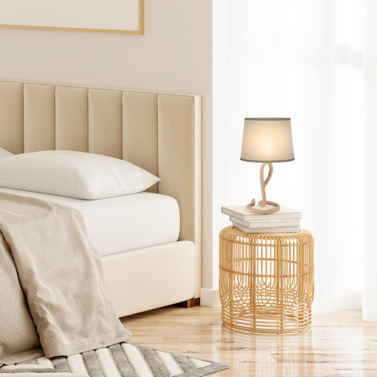 HOMCOM Farmhouse Table Lamp with Rope Base for E27 LED Halogen Bulb, Desk Fabric Light, Bedroom, Living room, Study