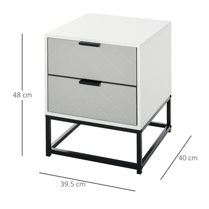 HOMCOM Bedside Cabinet with 2 Drawer Storage Unit, Unique Shape Bedroom Table Nightstand with Metal Base, for Living Room, Study Room, Dorm