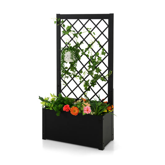 124CM Metal Raised Garden Bed with Trellis-Black