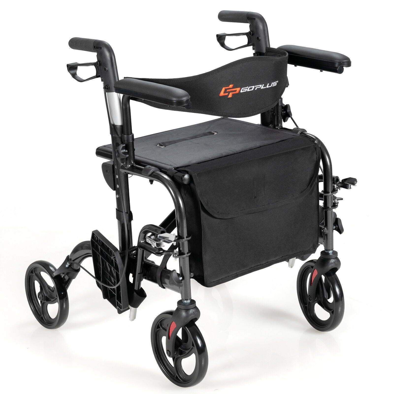 2-In-1 Rollator Walker with Reversible Backrest and Height-Adjustable Handle-Black