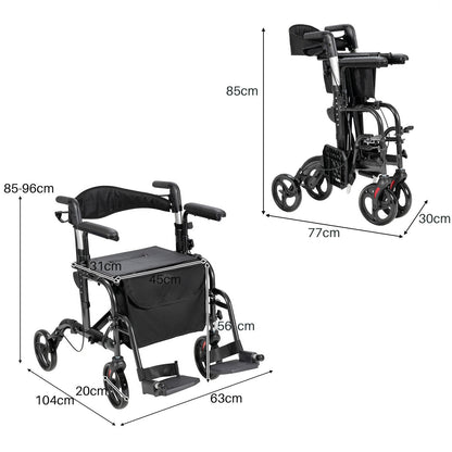 2-In-1 Rollator Walker with Reversible Backrest and Height-Adjustable Handle-Black