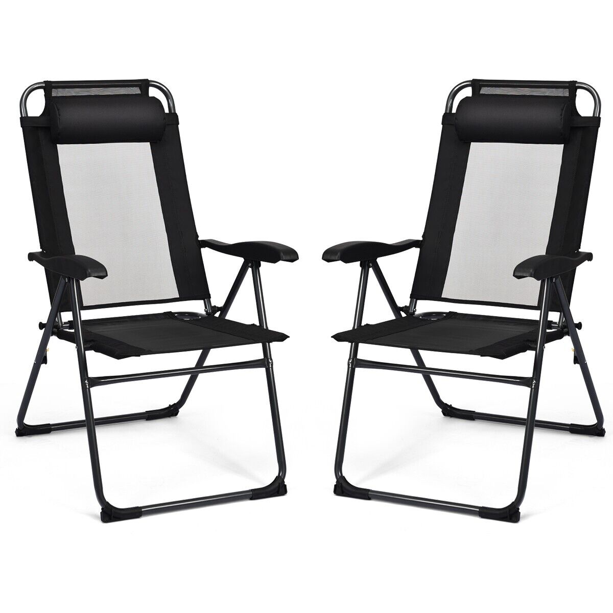 2 Pieces Folding Patio Chair Set with 7 Level Adjustable Backrest-Black