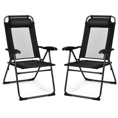 2 Pieces Folding Patio Chair Set with 7 Level Adjustable Backrest-Black