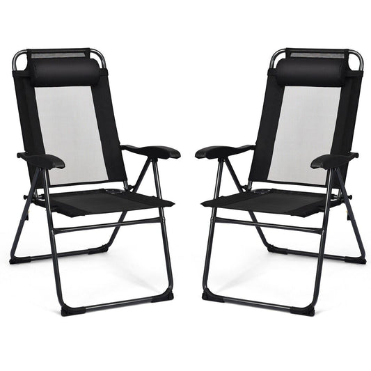 2 Pieces Folding Patio Chair Set with 7 Level Adjustable Backrest-Black
