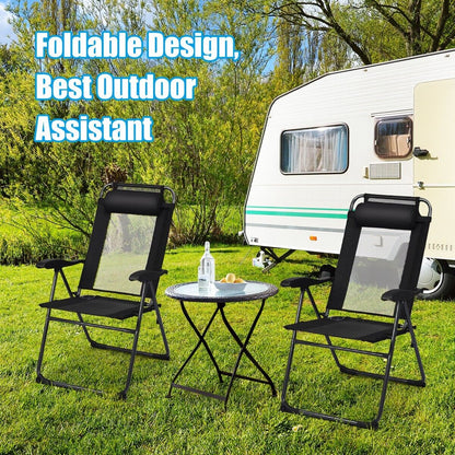 2 Pieces Folding Patio Chair Set with 7 Level Adjustable Backrest-Black