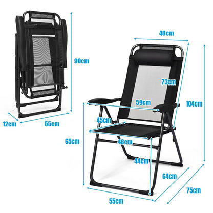 2 Pieces Folding Patio Chair Set with 7 Level Adjustable Backrest-Black