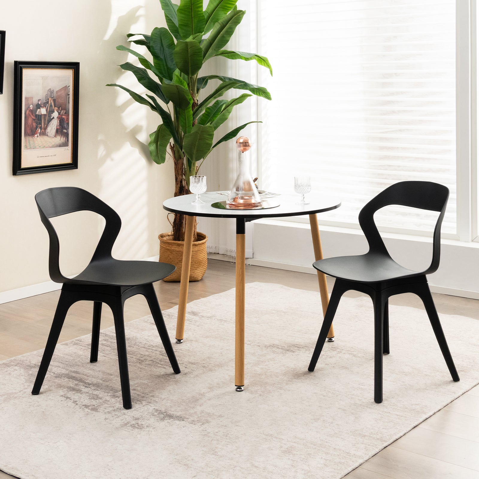 2 Pieces Modern Kitchen Dining Chair Set-Black