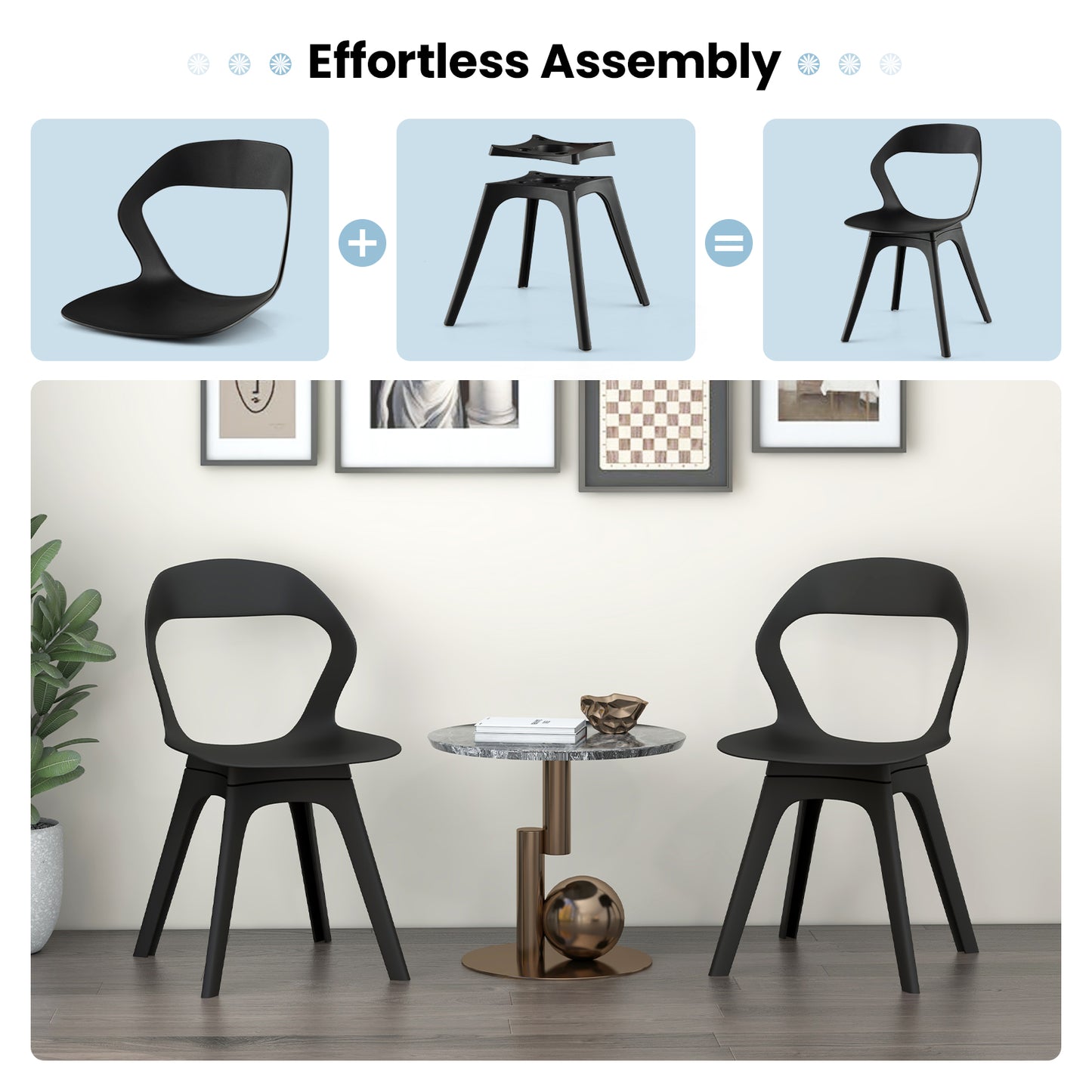 2 Pieces Modern Kitchen Dining Chair Set-Black