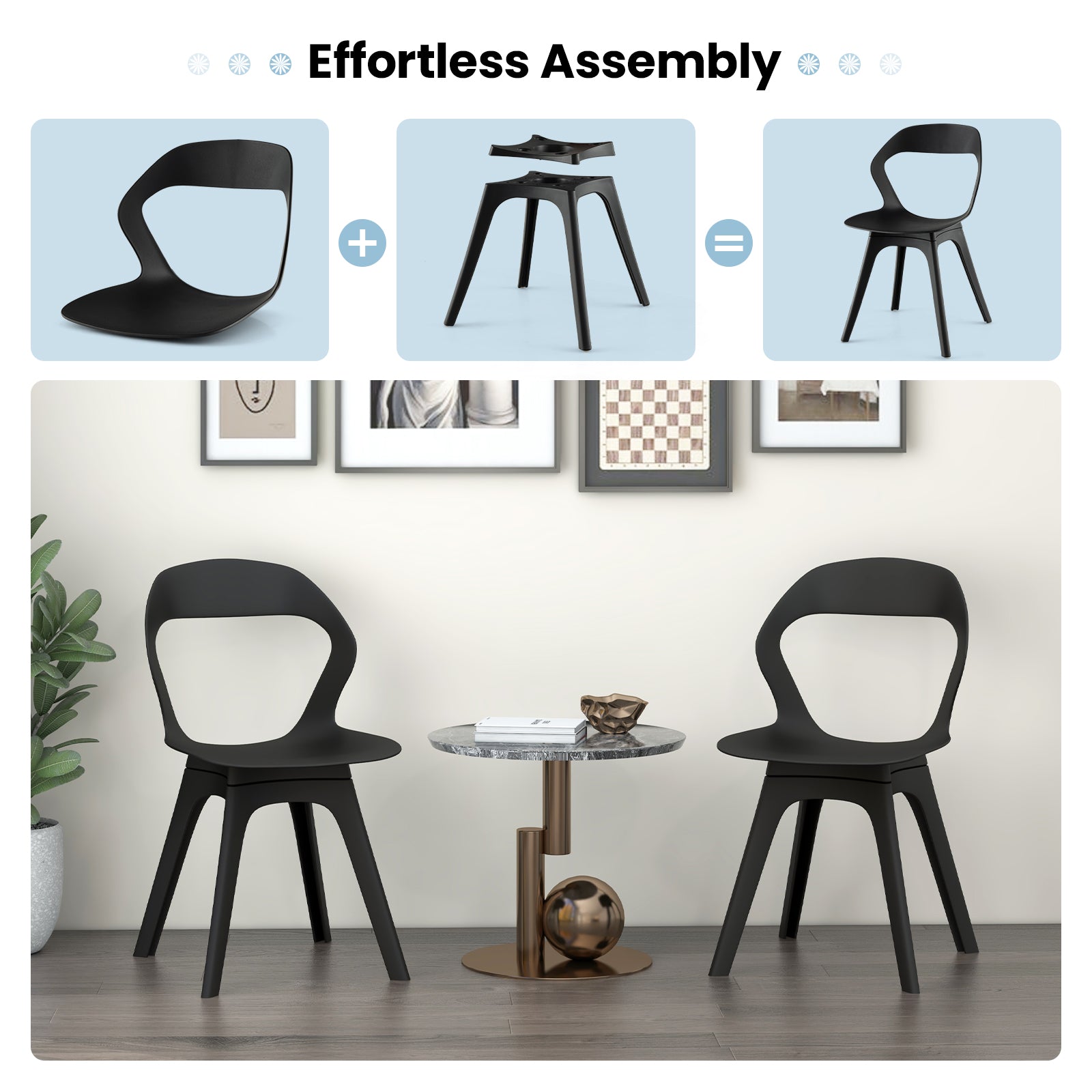 2 Pieces Modern Kitchen Dining Chair Set-Black