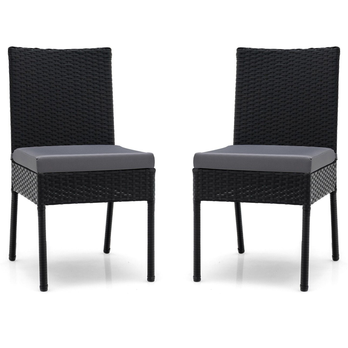 2 Pieces Outdoor All-Weather Dining Chair Set  with Soft Cushions-Grey