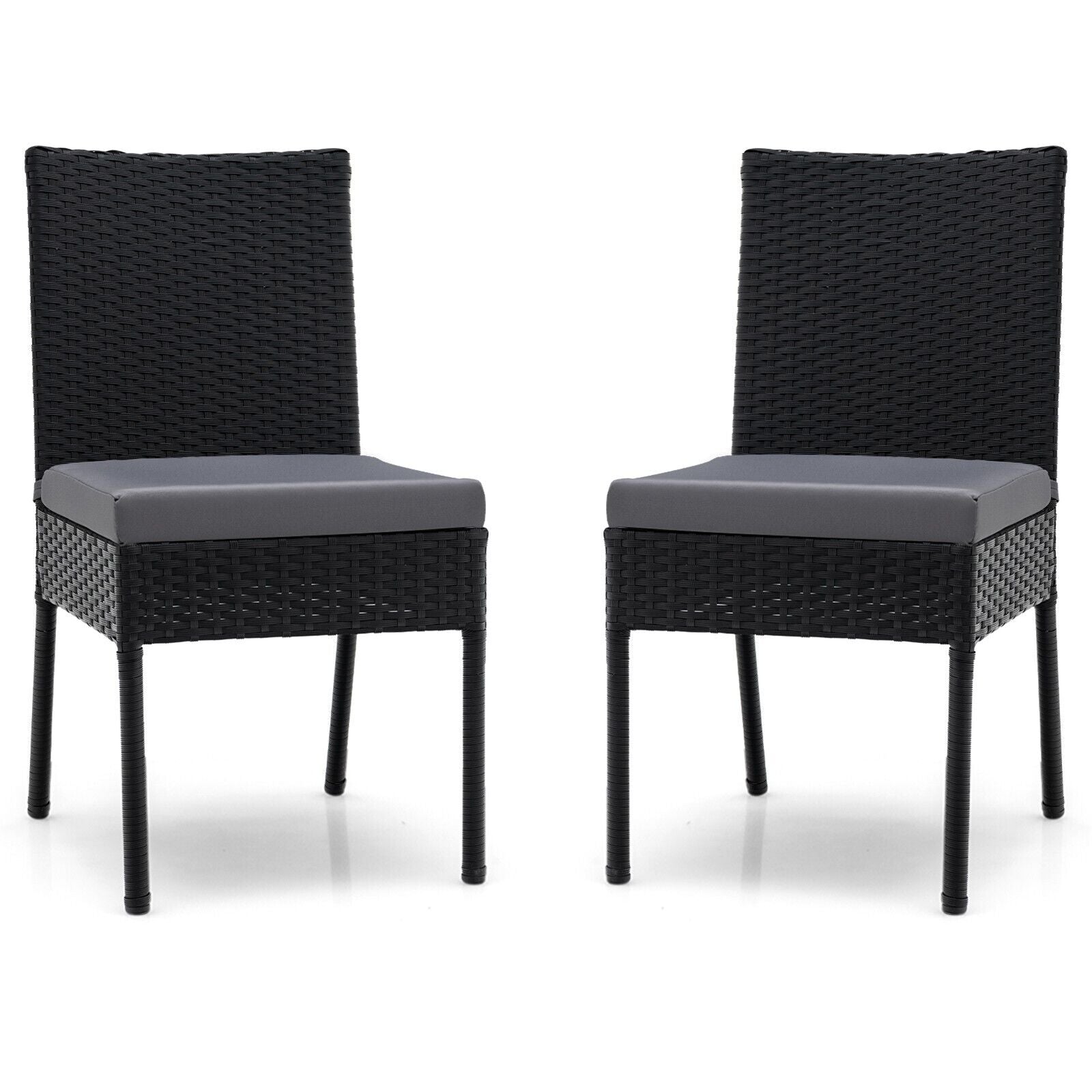 2 Pieces Outdoor All-Weather Dining Chair Set  with Soft Cushions-Grey