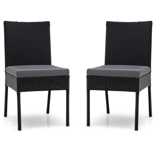2 Pieces Outdoor All-Weather Dining Chair Set  with Soft Cushions-Grey