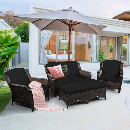 5 Pieces Patio Furniture Set with Removable Cushions and Strong Frame-Black