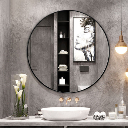 70cm Modern Metal Circle Hanging Mirror-Black