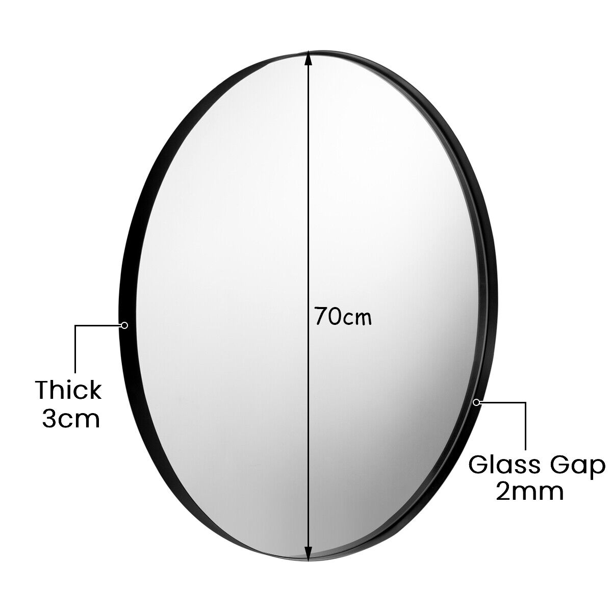 70cm Modern Metal Circle Hanging Mirror-Black