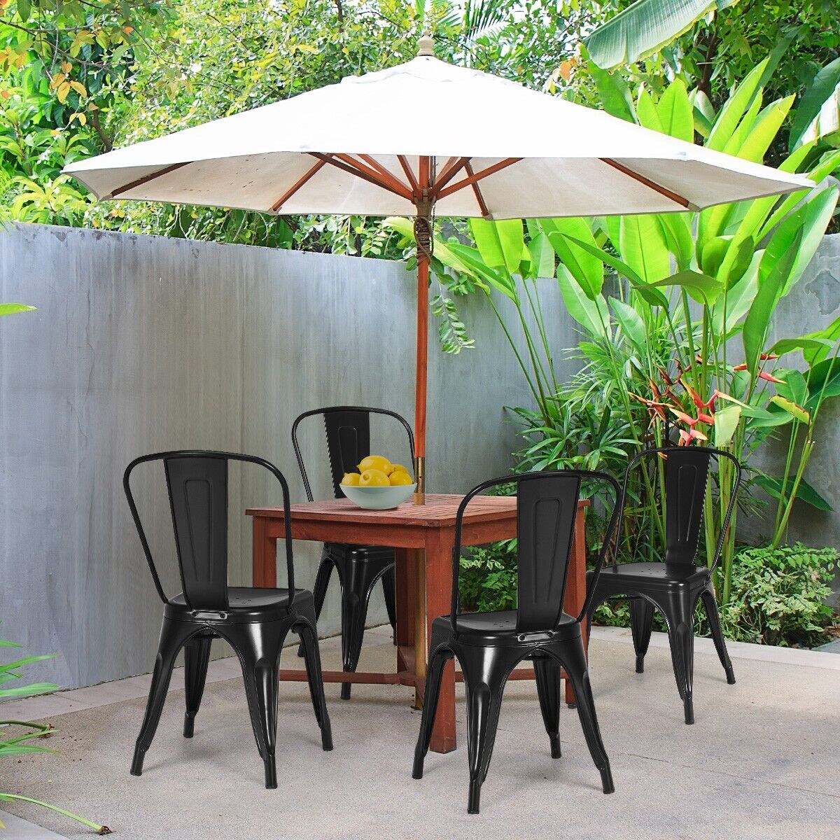 4 Pieces Stackable Metal Dining Chair with Backrest-Black