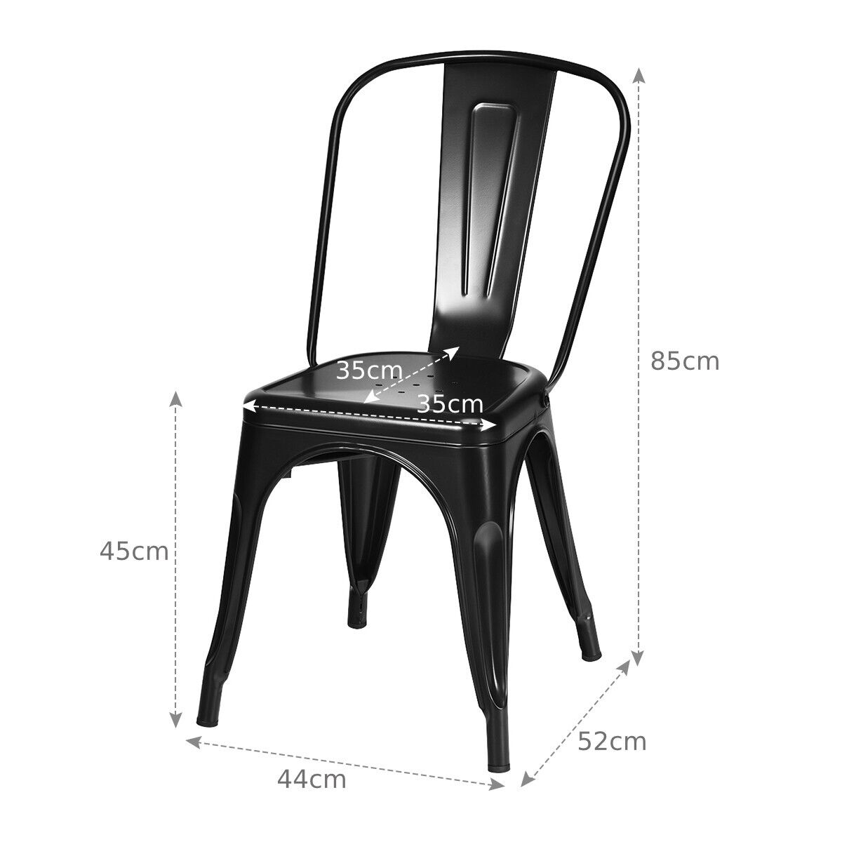 4 Pieces Stackable Metal Dining Chair with Backrest-Black
