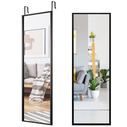 Full Length Wall-Mounted Mirror with Height Adjusting Hooks-Black
