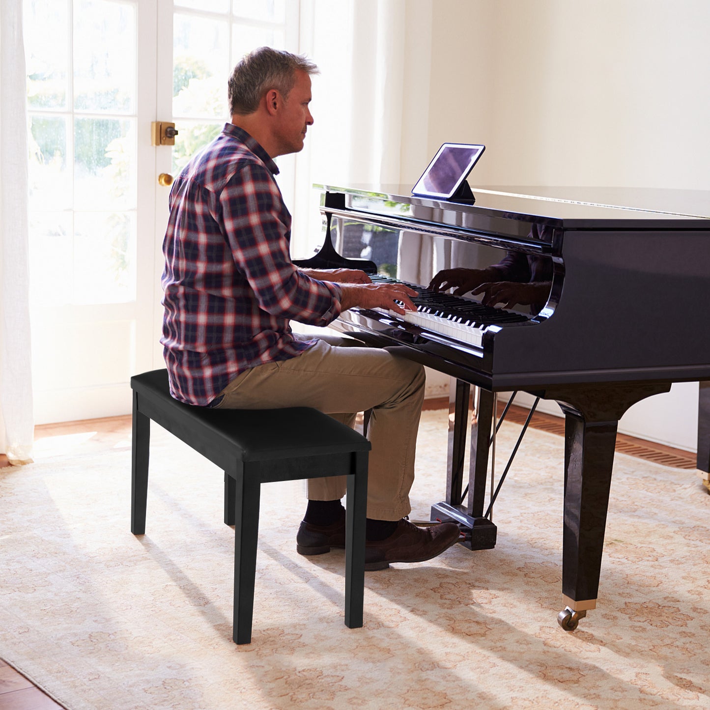 2-in-1 Padded Piano Bench with Storage Space-Black