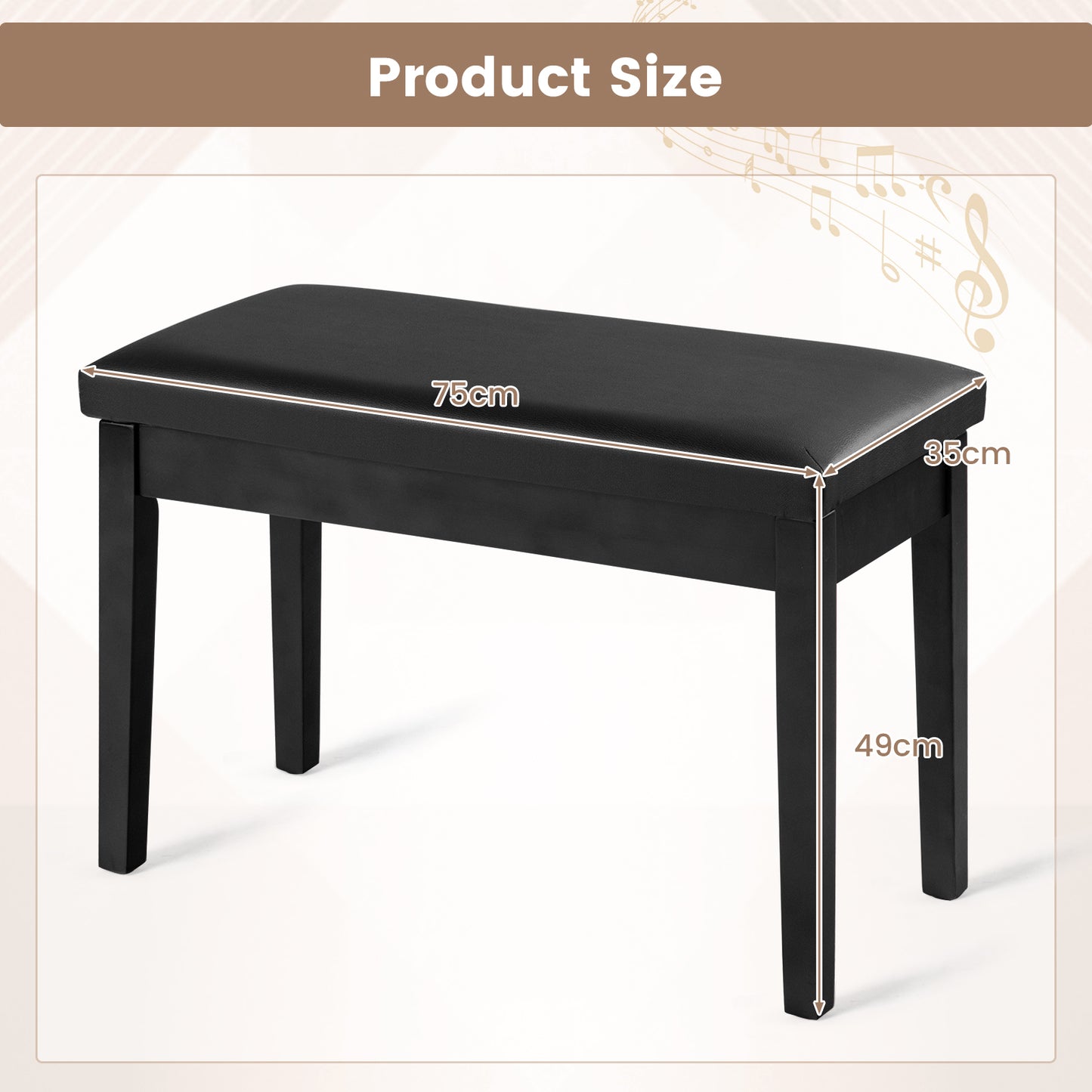 2-in-1 Padded Piano Bench with Storage Space-Black