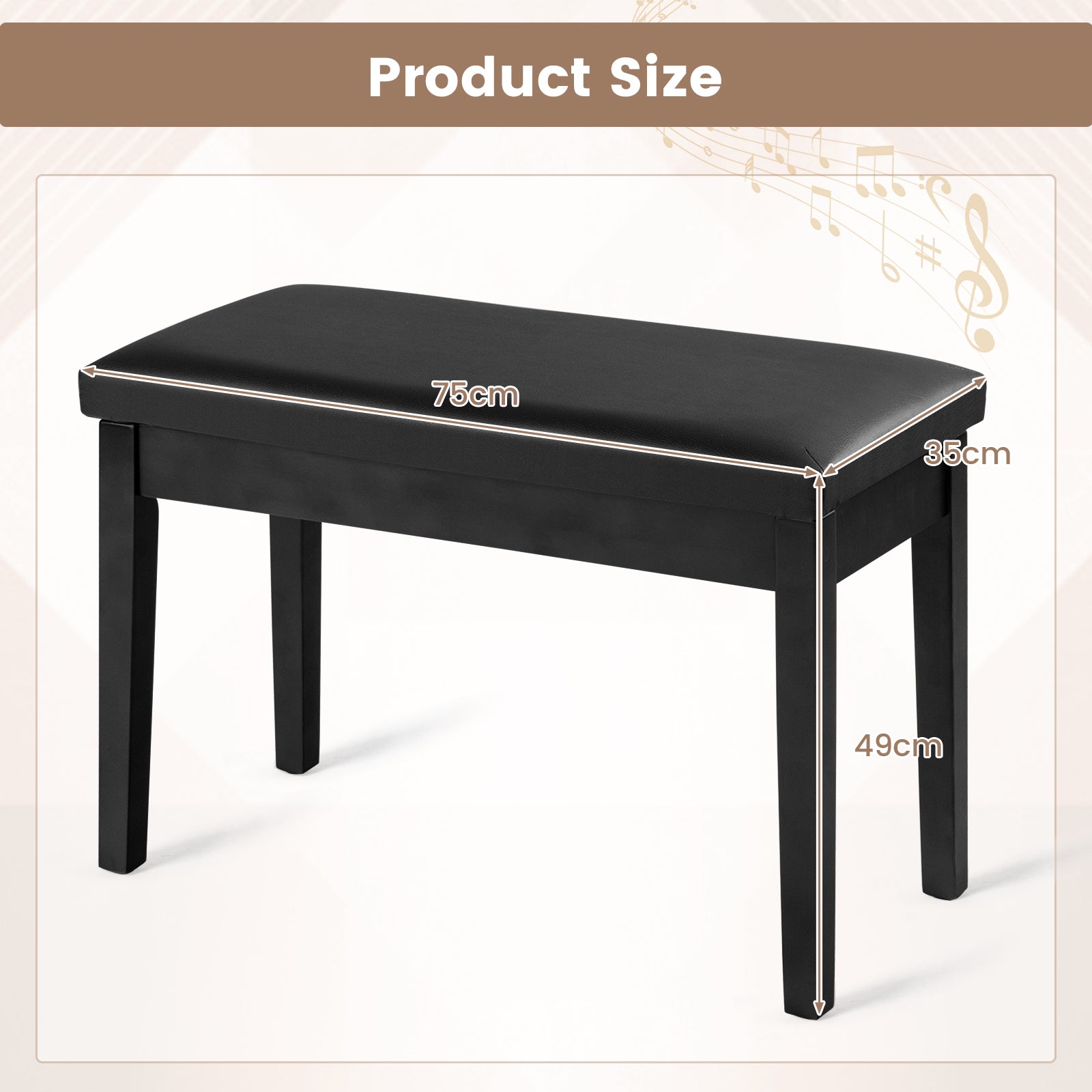 2-in-1 Padded Piano Bench with Storage Space-Black