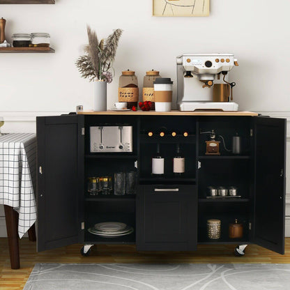Rolling Kitchen Island Cart with Drop-Leaf Countertop and 4 Rotatable Casters-Black
