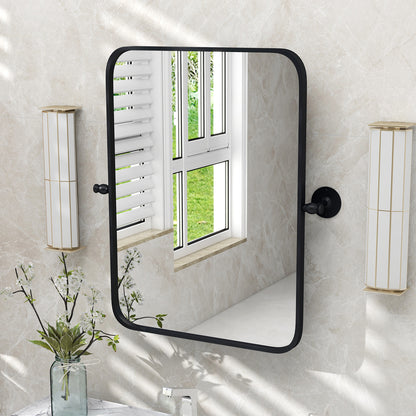 Black Metal Framed Pivot Rectangle Wall-Mounted Mirror