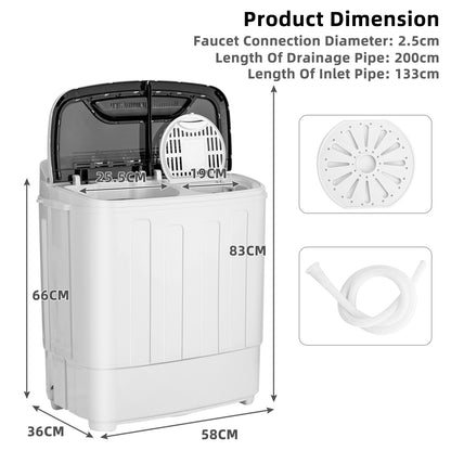 Semi-Automatic Twin Tub Wash Machine with Built-In Drain Pump-Black