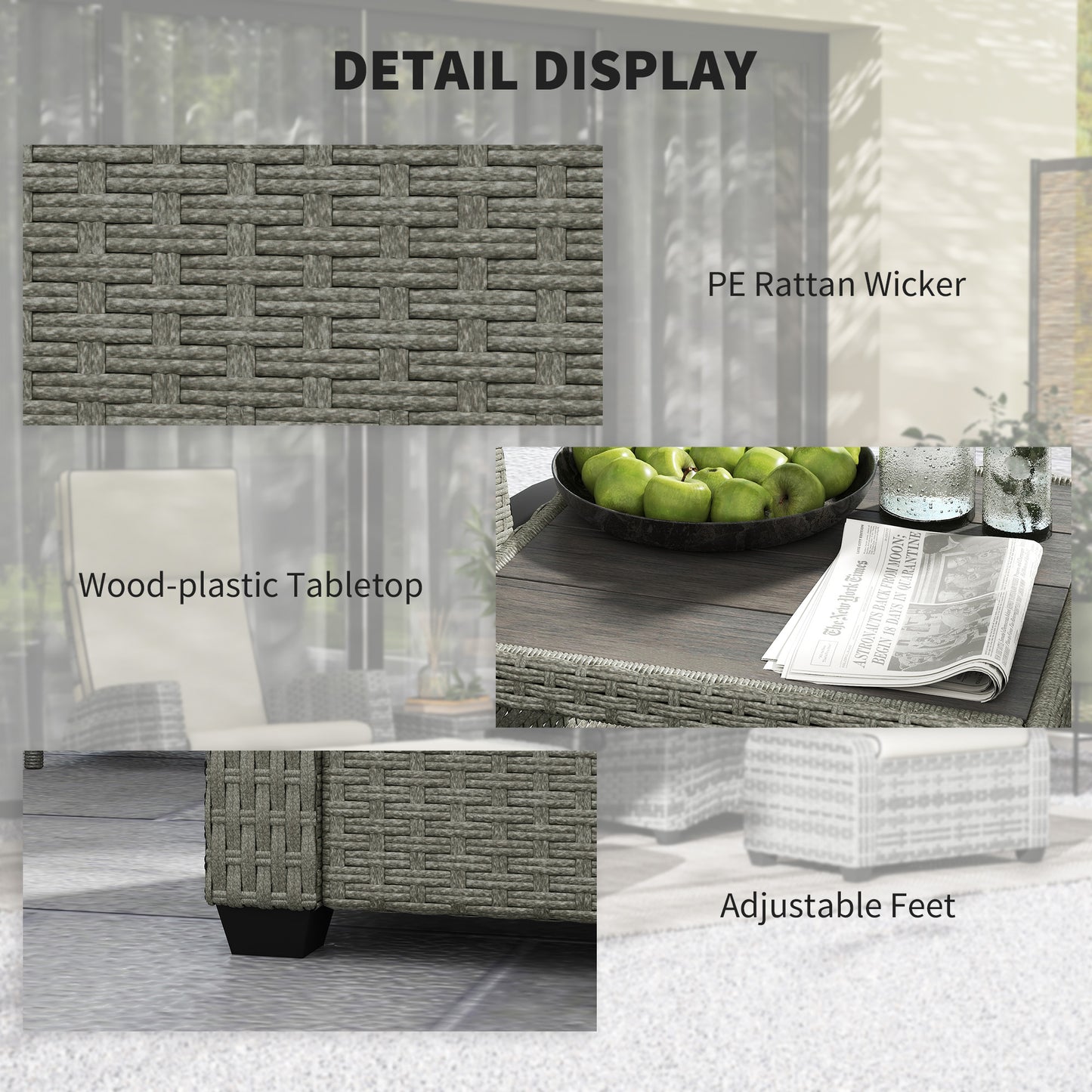 Outsunny 5-Piece Rattan Garden Furniture Set with Cushions - Charcoal Grey