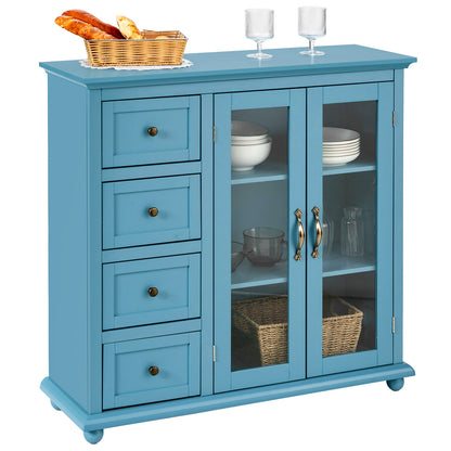 2-Door Wooden Buffet Sideboard with 4 Drawer-Blue