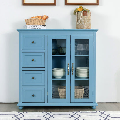 2-Door Wooden Buffet Sideboard with 4 Drawer-Blue