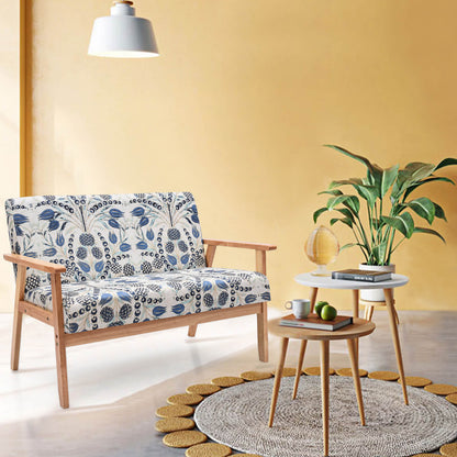 2-Seater Wooden Upholstered Loveseat with Rubber Wood Armrests-Blue