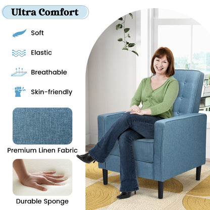 3-Position Adjustable Sofa Chair Leisure Seat with Extendable Footrest-Blue