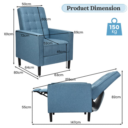 3-Position Adjustable Sofa Chair Leisure Seat with Extendable Footrest-Blue