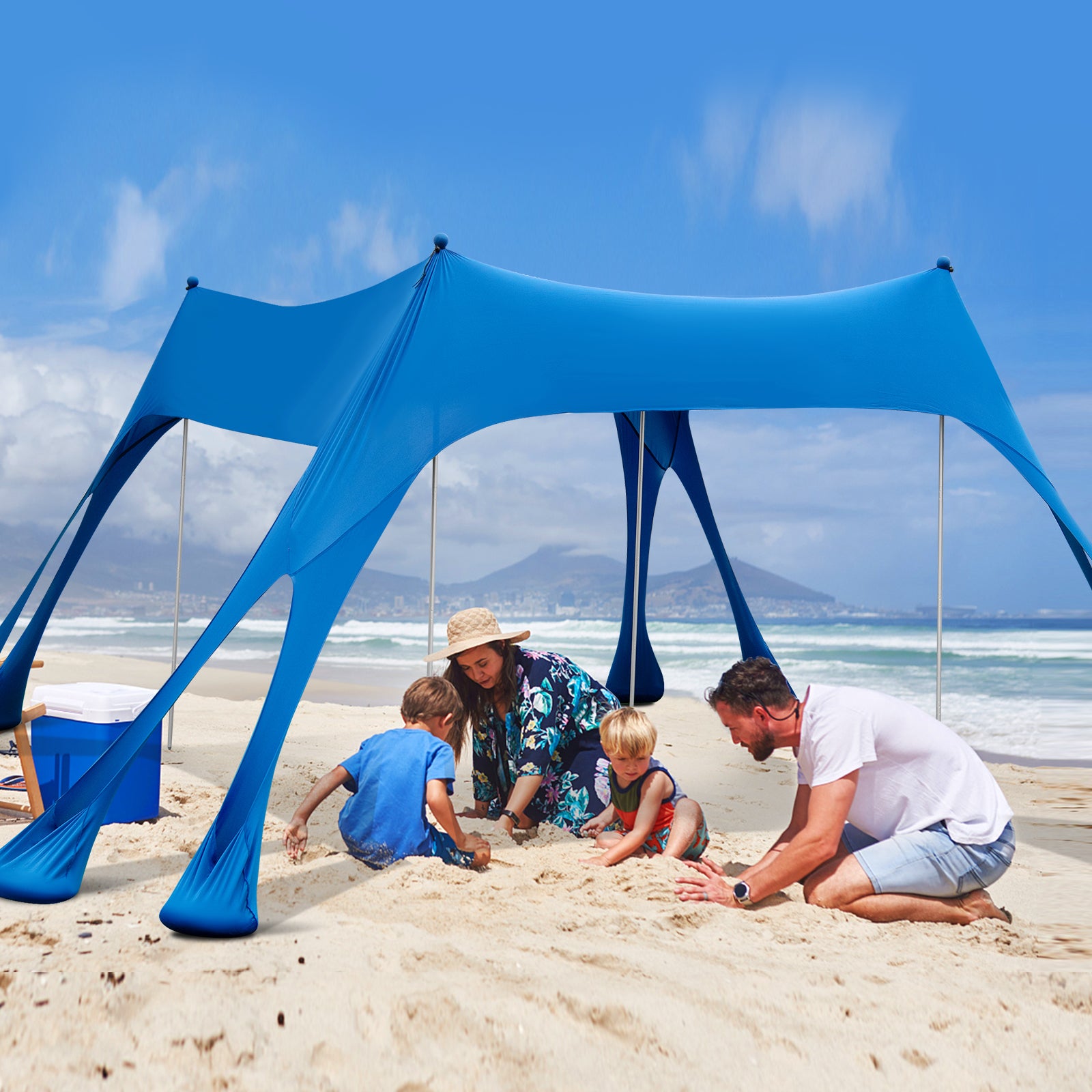 3 x 3M Portable Beach Sunshade Canopy with 8 Sandbags and Carry Bag-Blue