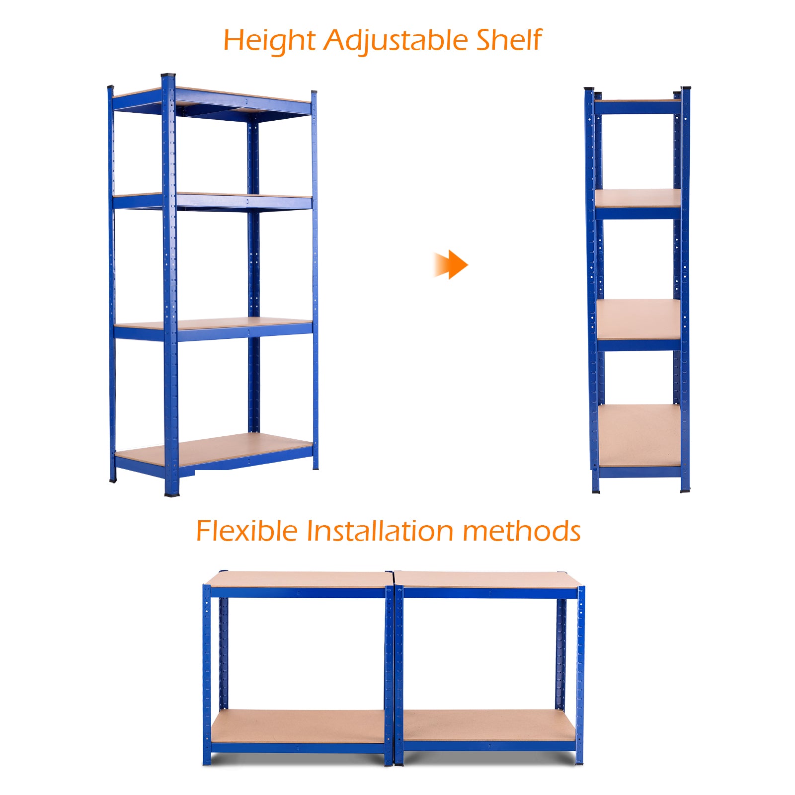 4-Tier Adjustable Multipurpose Storage Shelves for Garage-Blue