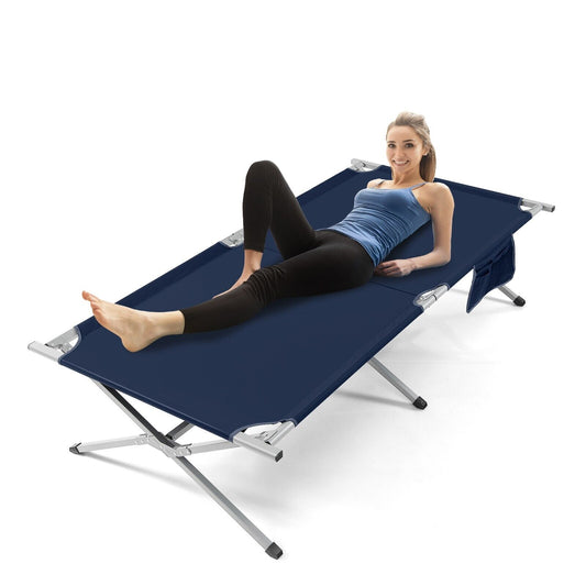 Foldable Camping Cotwith  Carry Bag and Storage Pocket-Blue