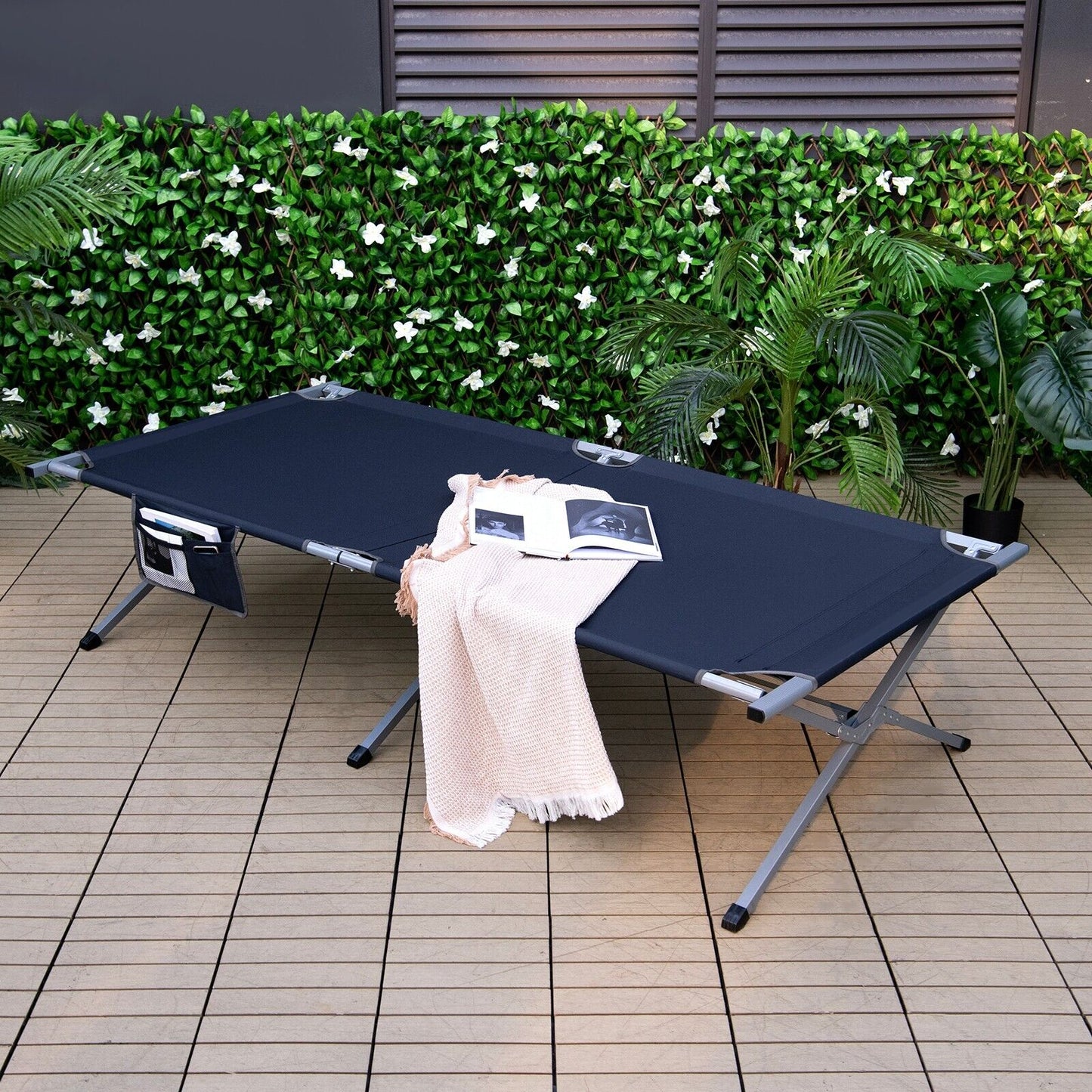 Foldable Camping Cotwith  Carry Bag and Storage Pocket-Blue