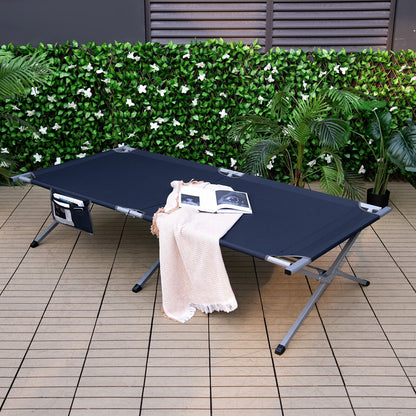 Foldable Camping Cotwith  Carry Bag and Storage Pocket-Blue