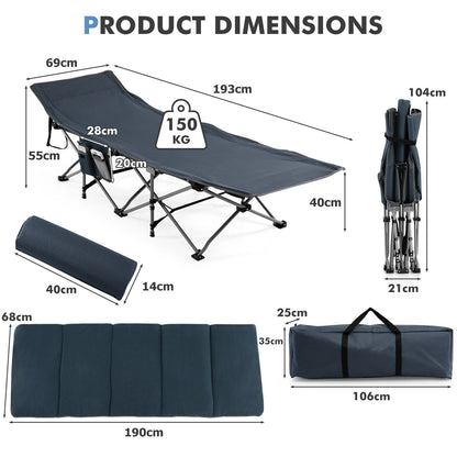 Portable Folding Camping Cot with Removable Mattress and Carry Bag-Blue