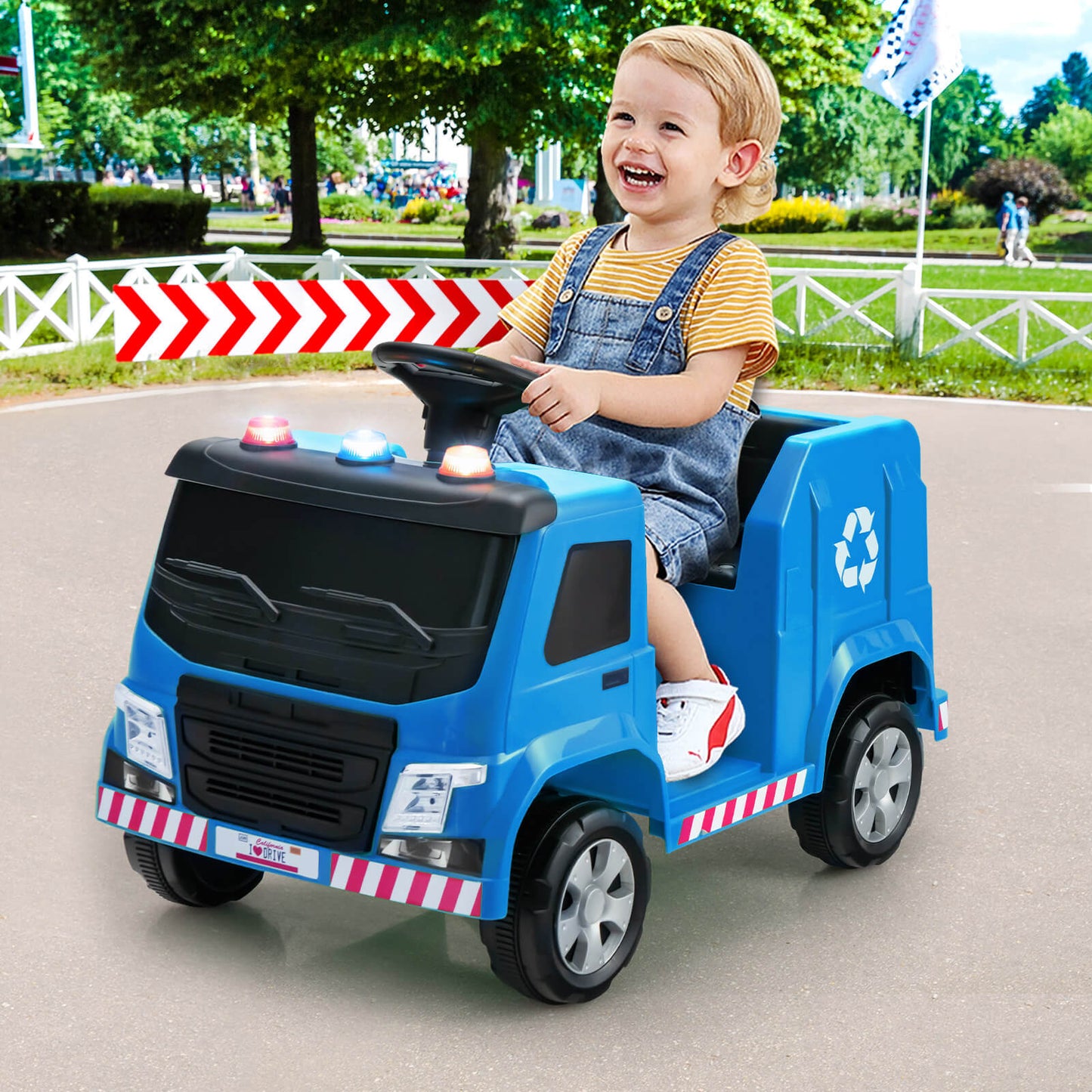 12V Kids Ride-on Garbage Truck with Warning Lights-Blue