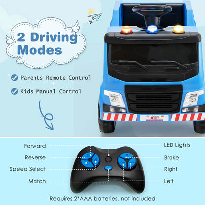 12V Kids Ride-on Garbage Truck with Warning Lights-Blue