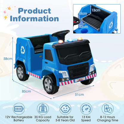 12V Kids Ride-on Garbage Truck with Warning Lights-Blue