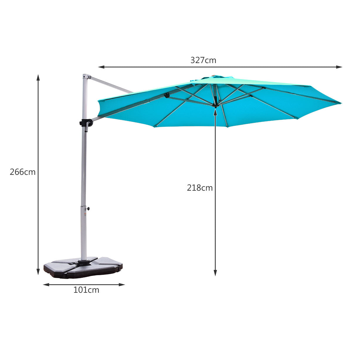 3.3m Patio Cantilever Umbrella with Tilting Adjustment and Cross base-Blue