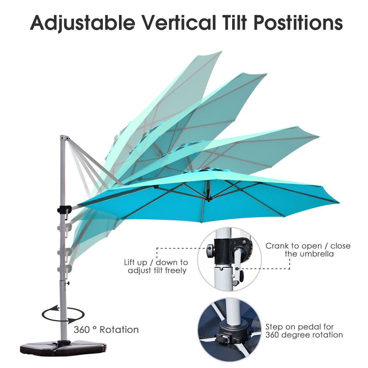 3.3m Patio Cantilever Umbrella with Tilting Adjustment and Cross base-Blue