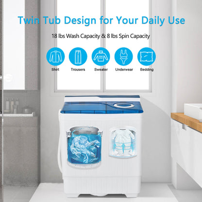 Portable Twin Tub Wash Machine with Spin Dryer-Blue